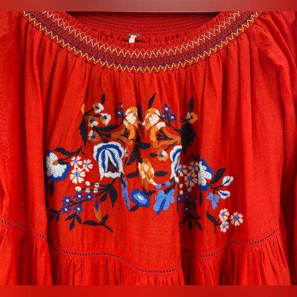 Free People Red Floral Mini Dress Size M (PTP 18.5”) - Picture 4 of 14